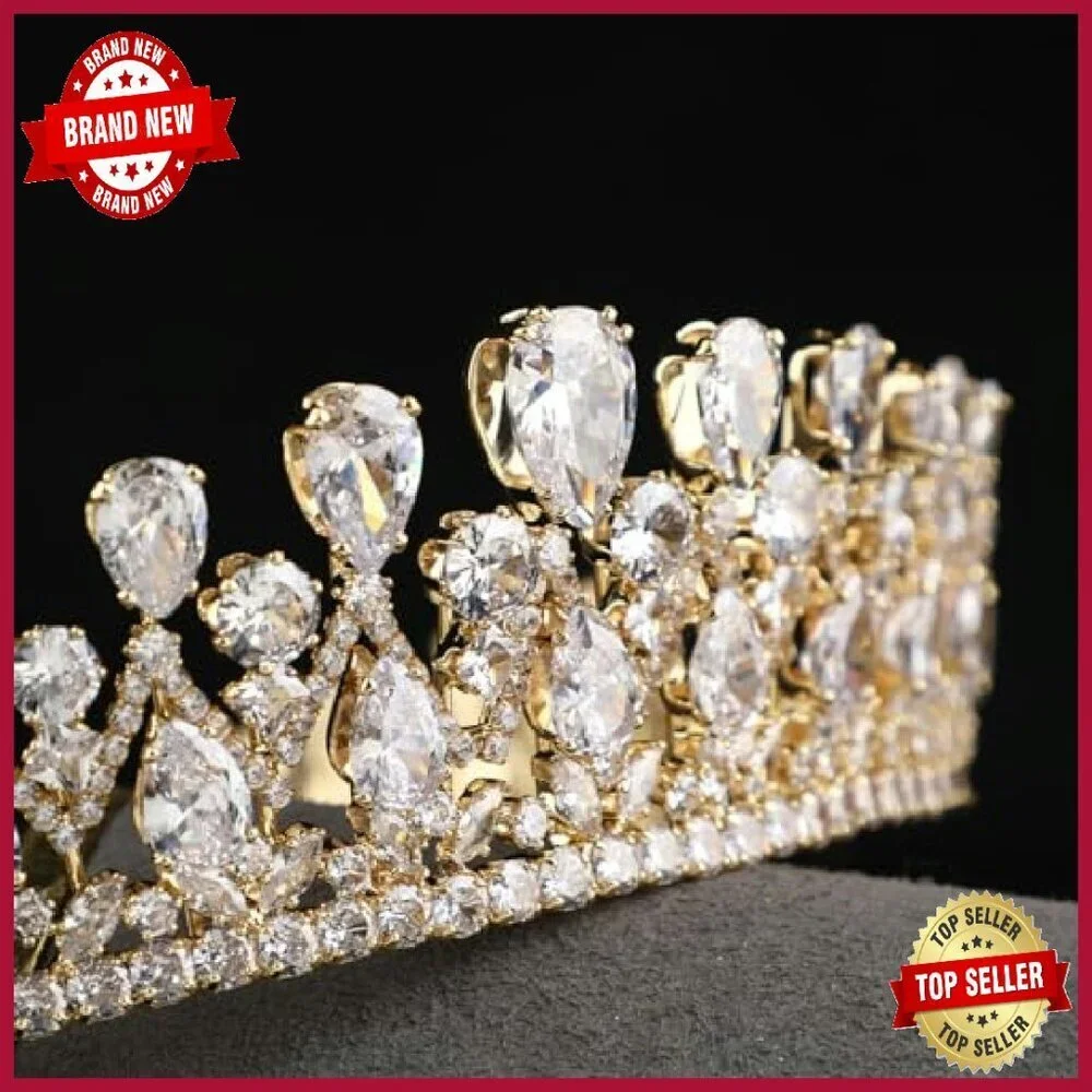 Platinum Plated Cubic Zirconia Tiara Crown for Weddings Proms Pageants